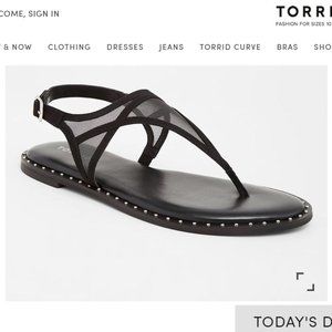 Torrid Black Studded T-Strap Sandal 8 Wide